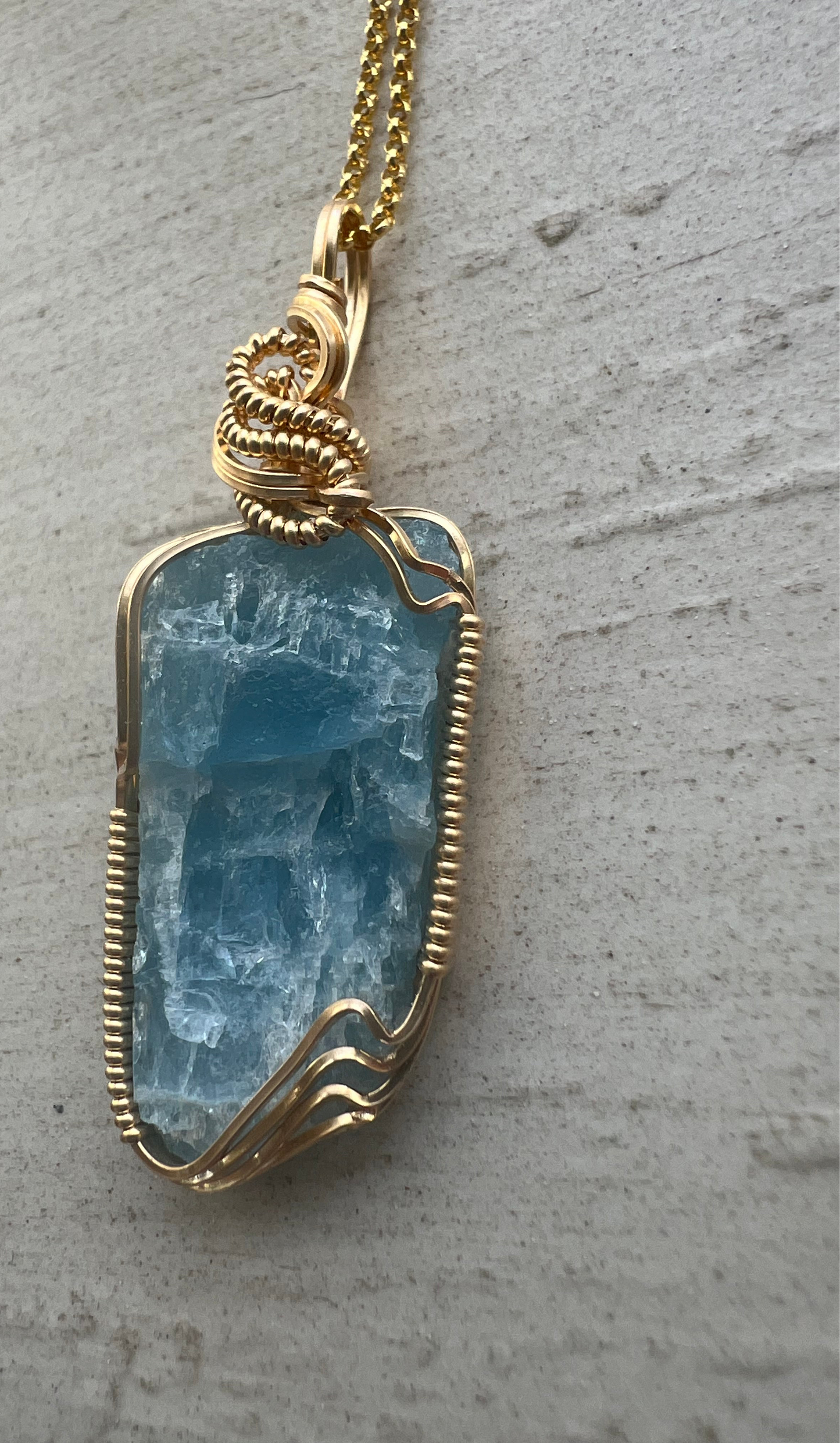 Aquamarine Gold Vermeil Wire Wrapped Pendant