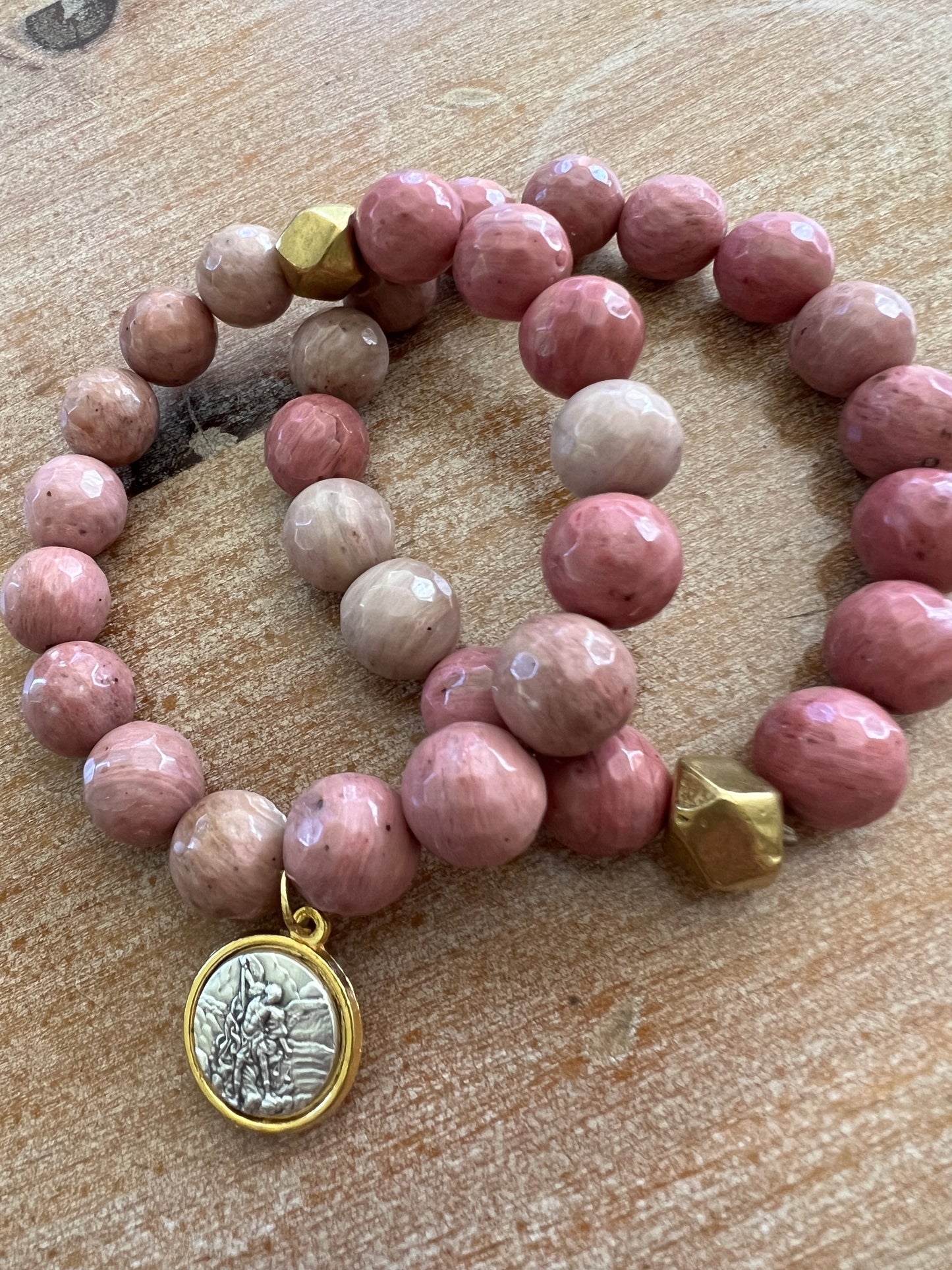 Rhodonite Guardian Angel Gemstone Bracelet Set
