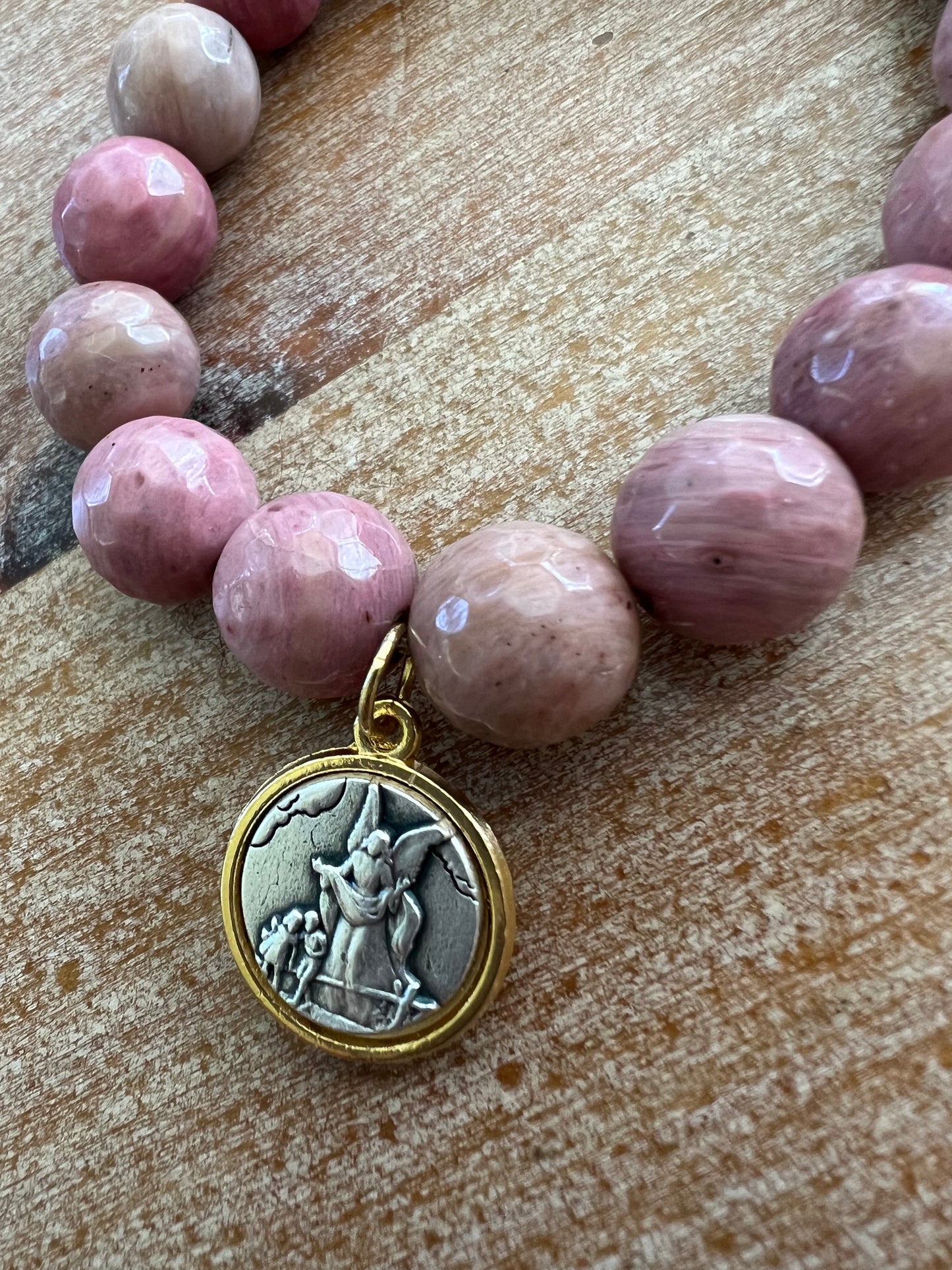 Rhodonite Guardian Angel Gemstone Bracelet Set