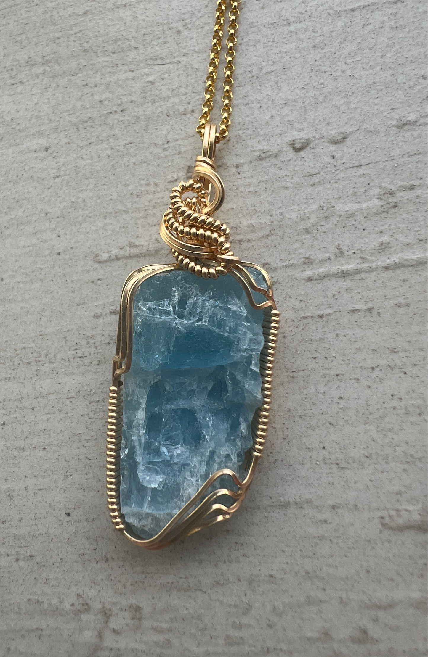 Aquamarine Gold Vermeil Wire Wrapped Pendant