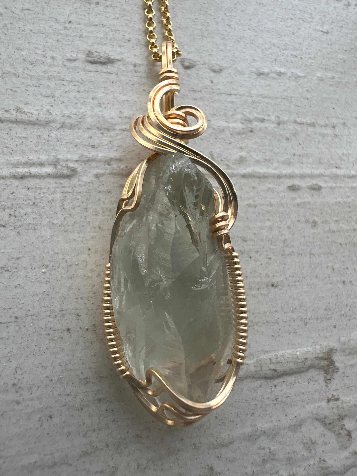 Prasiolite Gold Vermiel Wire Wrapped Pendant