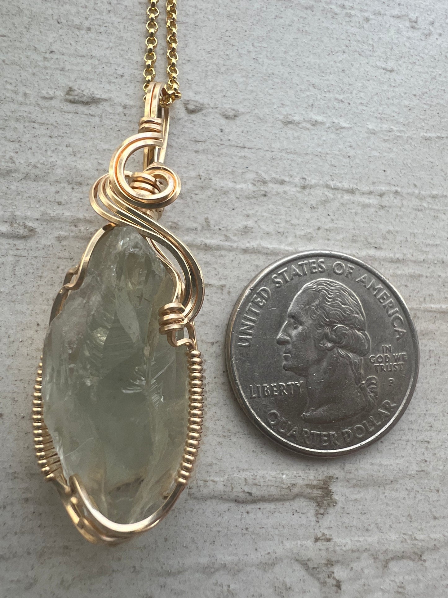 Prasiolite Gold Vermiel Wire Wrapped Pendant