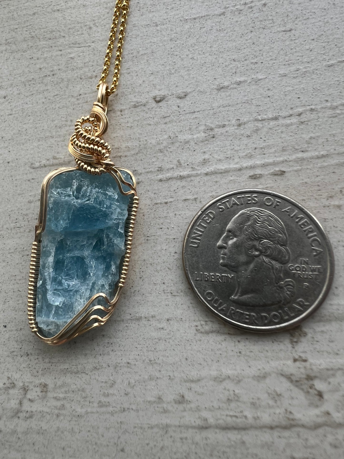 Aquamarine Gold Vermeil Wire Wrapped Pendant