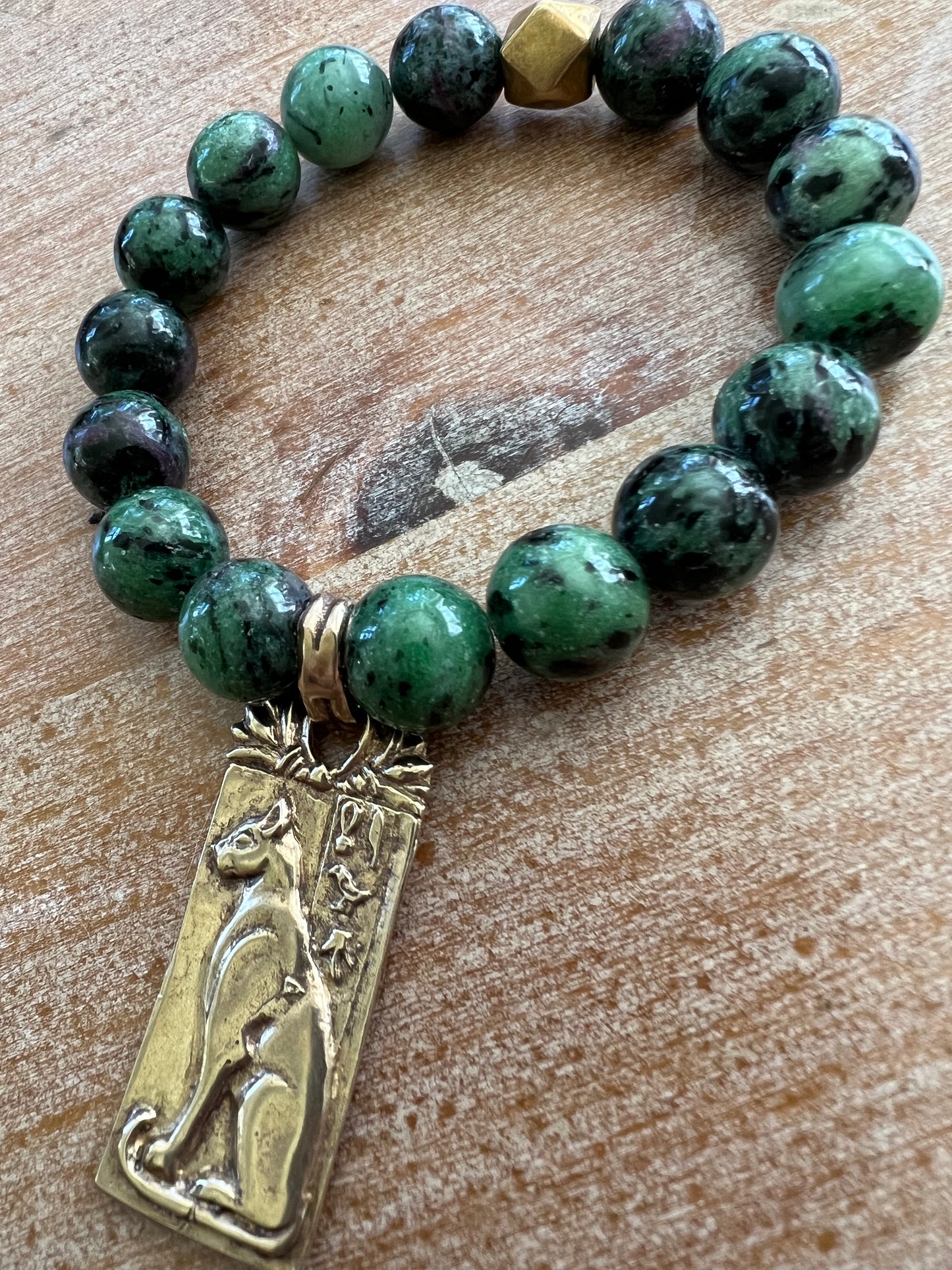 Goddess Bast Ruby in Zoisite Gemstone Bracelet