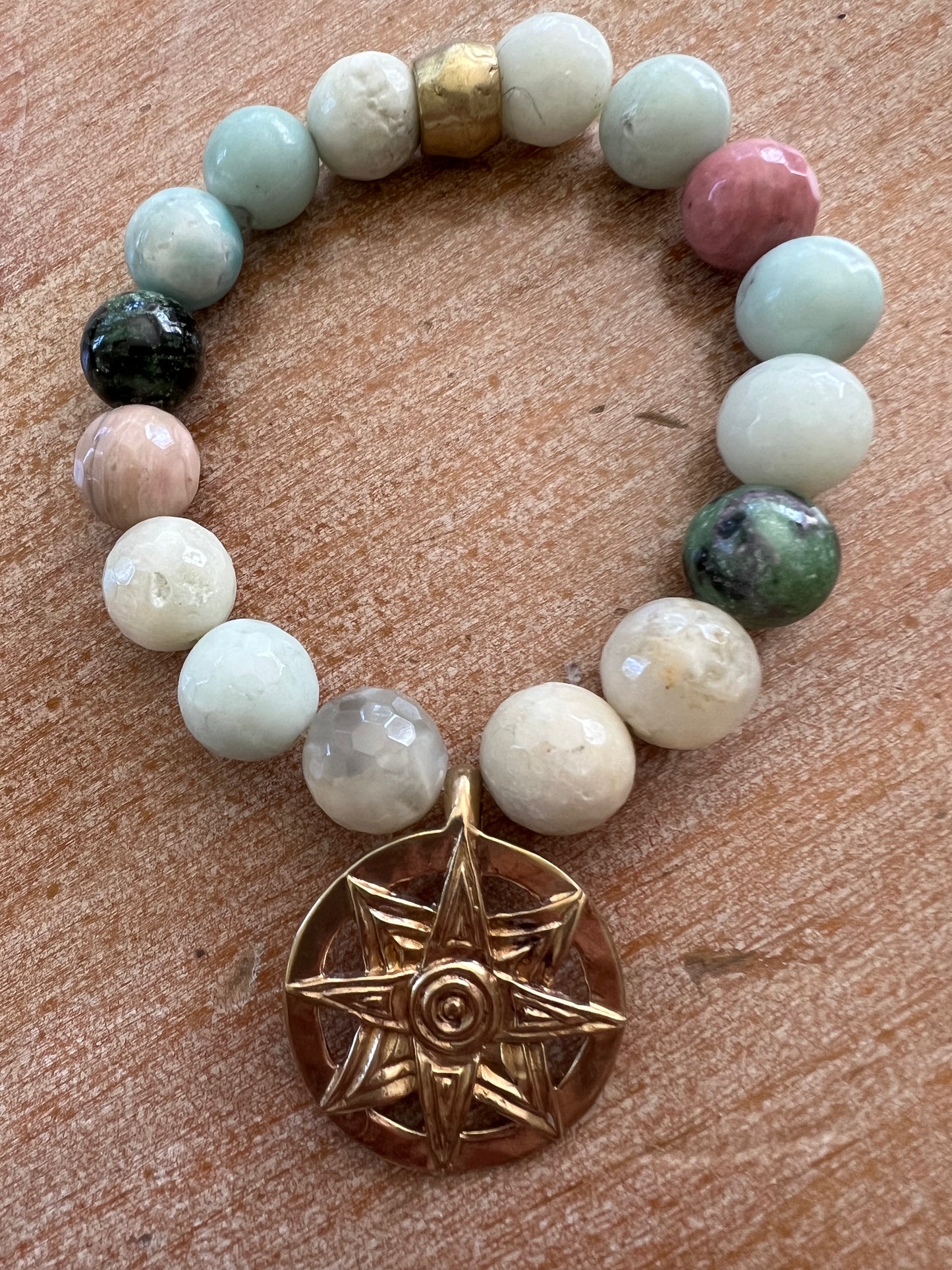 Amazonite Karmic Wheel Gemstone Bracelet Set