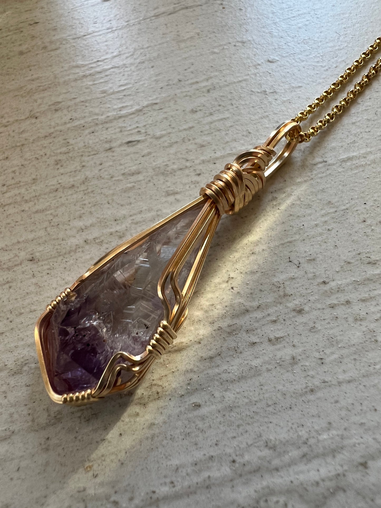 Amethyst Gold Vermeil Wire Wrapped Reiki Charged Pendant