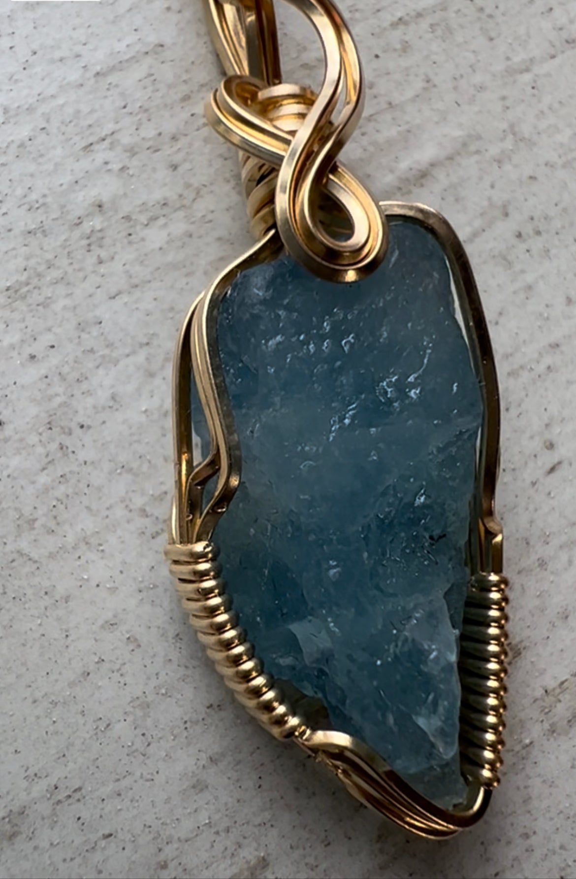 Aquamarine Gold Vermeil Wire Wrapped Reiki Charged Pendant II