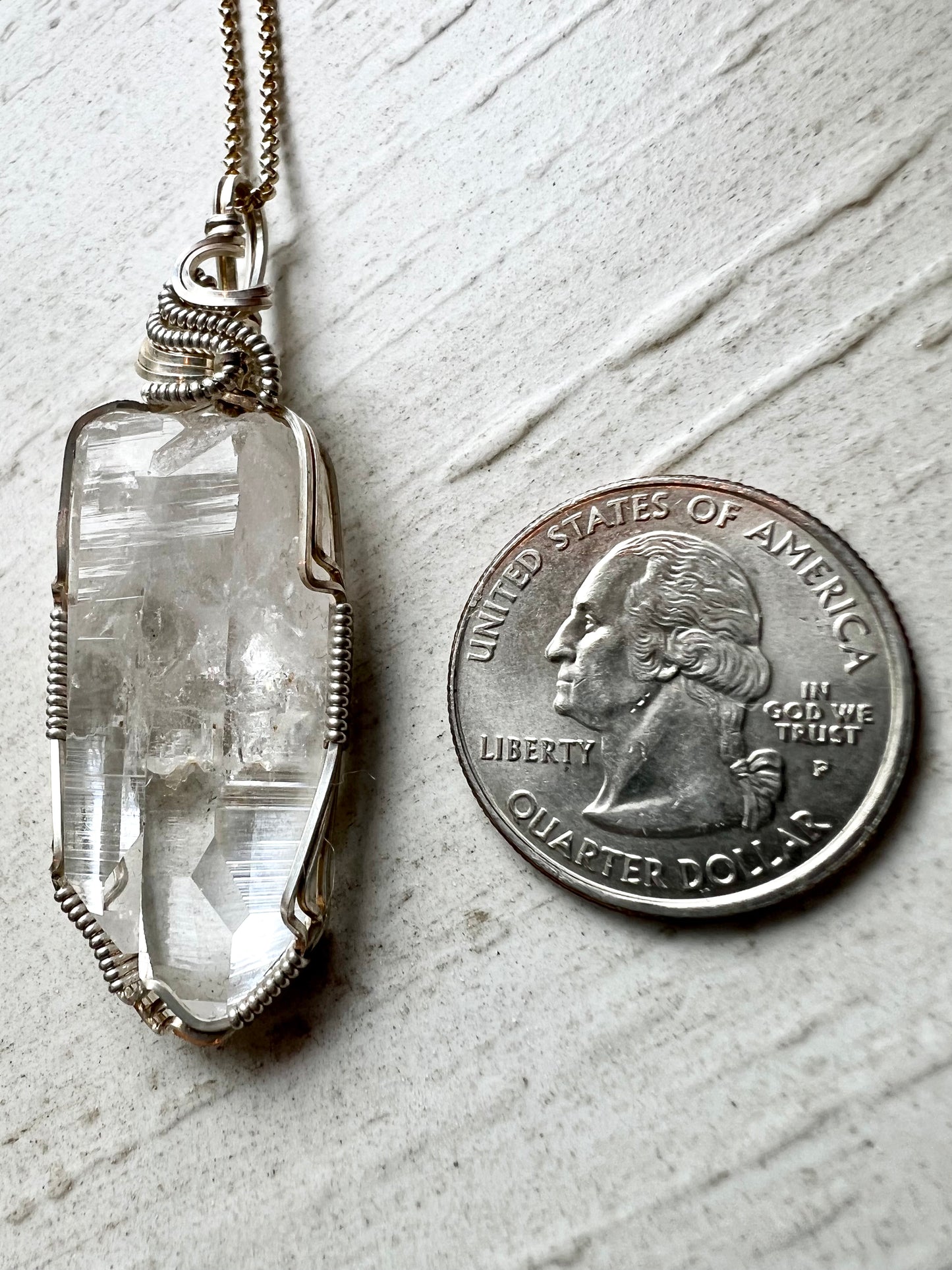 Columbian Lemurian Quartz Sterling Silver Wire Wrapped Reiki Charged Pendant