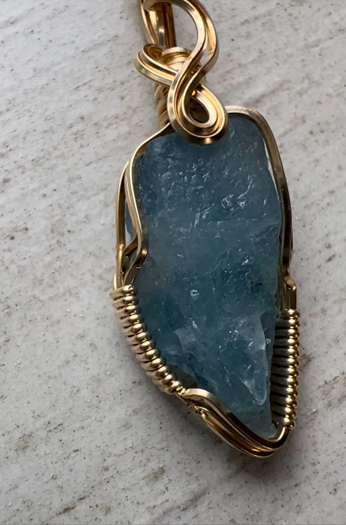 Aquamarine Gold Vermeil Wire Wrapped Reiki Charged Pendant II